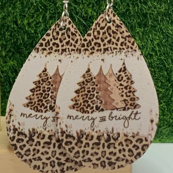 Leopard Print Earrings, Christmas Earrings, Holiday Earrings, Gift Idea, Boho - Picture 2 of 4